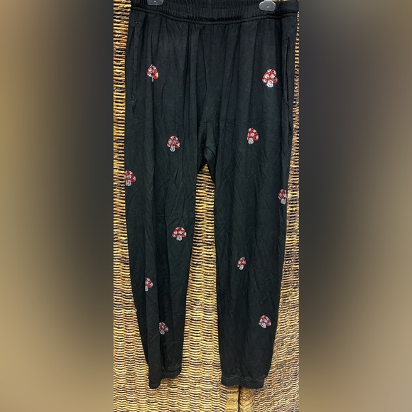 Lauren Moshi- Black Pants‎ with Red Mushroom design Size: Small
